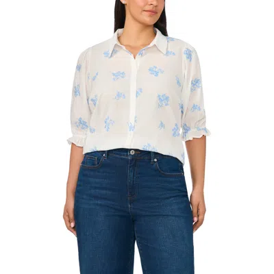 Halogenr Halogen(r) Embroidered Puff Sleeve Button-up Shirt In White