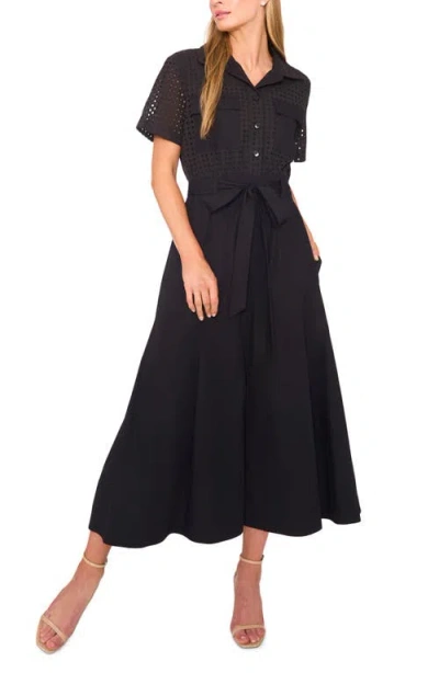 Halogenr Halogen(r) Eyelet Embroidery Midi Shirtdress In Black