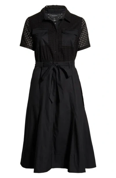 Halogenr Halogen(r) Eyelet Embroidery Midi Shirtdress In Black