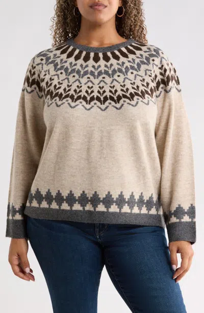 Halogenr Halogen(r) Fair Isle Crewneck Sweater In Oatmeal