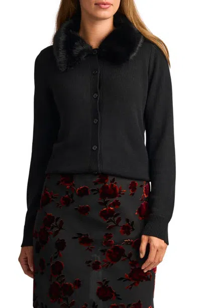 Halogenr Halogen(r) Faux Fur Collar Cardigan In Rich Black