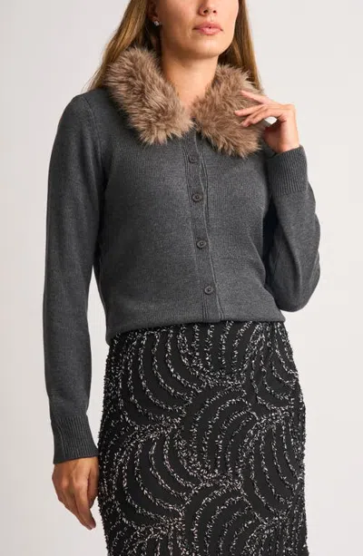 Halogenr Halogen(r) Faux Fur Collar Cardigan In Smokey Black