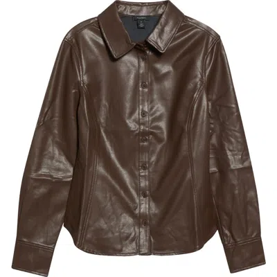 Halogenr Halogen(r) Faux Leather Fitted Shirt In Brown