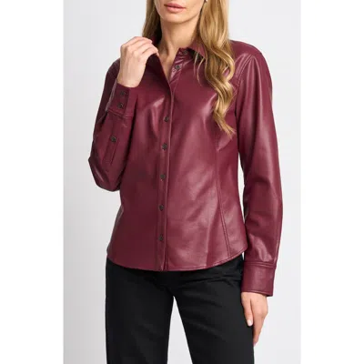 Halogenr Halogen(r) Faux Leather Fitted Shirt In Burgundy