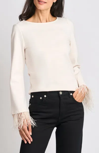 Halogenr Halogen(r) Feather Cuff Boatneck Top In Neutral