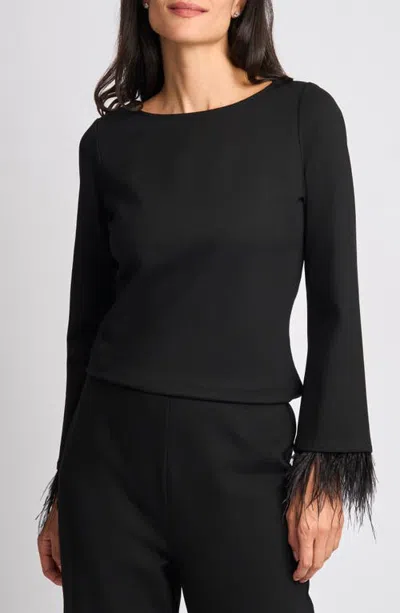 Halogenr Halogen(r) Feather Cuff Boatneck Top In Black