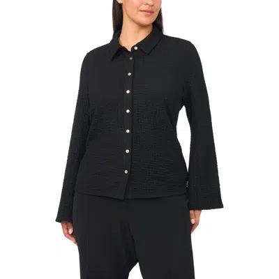 Halogenr Halogen(r) Flare Sleeve Knit Button-up Shirt In Rich Black