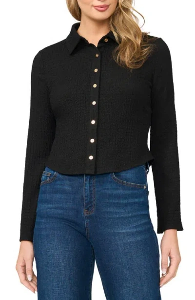 Halogenr Halogen(r) Flare Sleeve Knit Button-up Shirt In Rich Black
