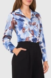Halogenr Halogen(r) Floral Button-up Charmeuse Shirt In Blue Fog