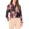 Halogenr Halogen(r) Painted Rose Charmeuse Button-up Shirt In Brown