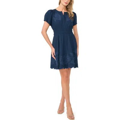 Halogenr Halogen(r) Floral Embroidered Puff Sleeve Dress In Blue