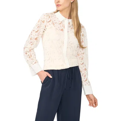 Halogenr Halogen(r) Floral Lace Hidden Placket Shirt In White