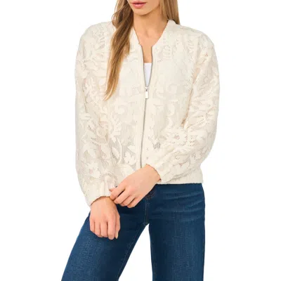 Halogenr Halogen(r) Floral Lace Knit Bomber Jacket In Neutral