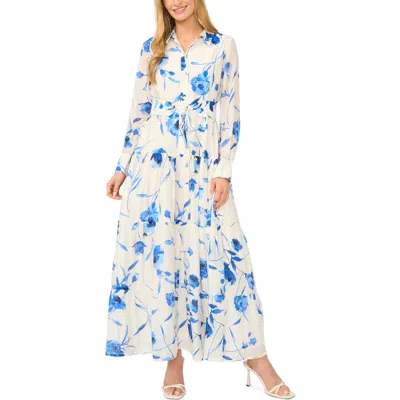 Halogenr Halogen(r) Floral Long Sleeve Tiered Shirtdress In Blue