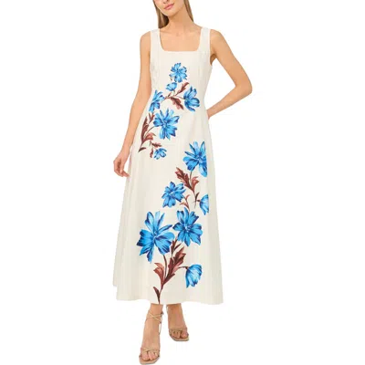 Halogenr Halogen(r) Floral Placement Print Cotton Dress In Blue