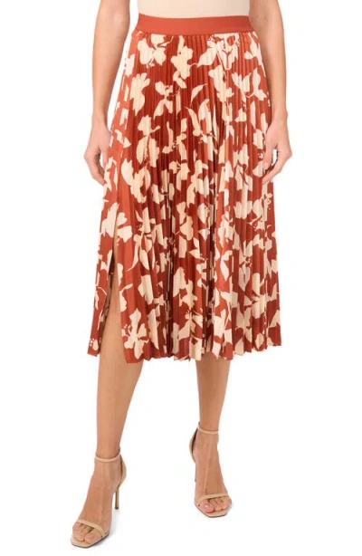 Halogenr Halogen(r) Floral Pleated Satin Skirt In Baked Clay