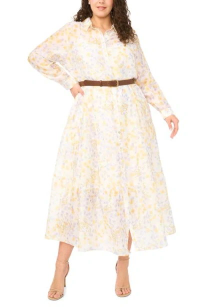 Halogenr Halogen(r) Floral Print Long Sleeve Maxi Shirtdress In Neutral