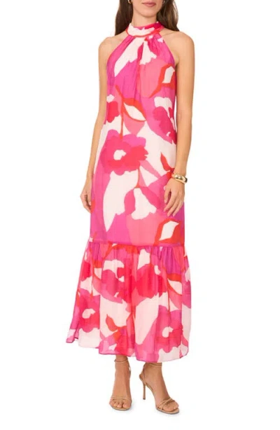 Halogenr Halogen(r) Floral Print Ruffle Hem Sleeveless Maxi Dress In New Ivory/pink