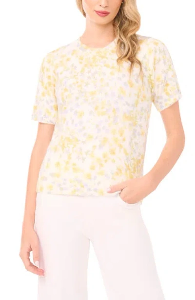 Halogenr Halogen(r) Floral Print Short Sleeve Sweater In Yellow