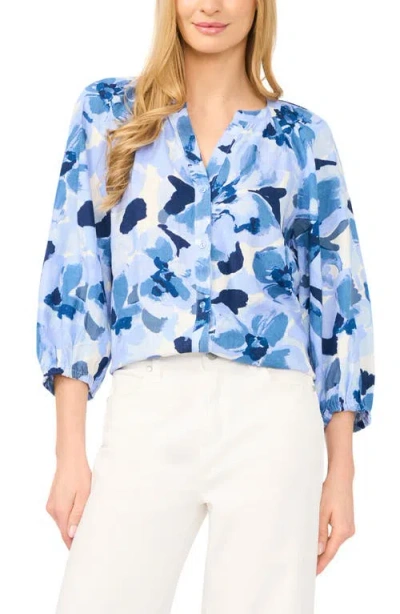 Halogenr Halogen(r) Floral Raglan Balloon Sleeve Button-up Top In Multi