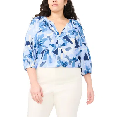Halogenr Halogen(r) Floral Raglan Balloon Sleeve Top In Blue