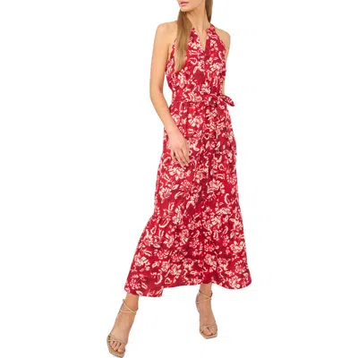 Halogenr Halogen(r) Floral Sleeveless Tiered Cotton Maxi Dress In Red