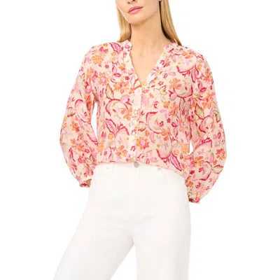 Halogenr Halogen(r) Floral Three Quarter Sleeve Button-up Shirt In Pink