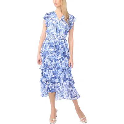 Halogenr Halogen(r) Floral Tiered Flutter Sleeve Maxi Dress In Blue