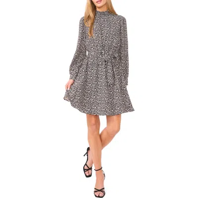 Halogenr Halogen(r) Flower Print Long Sleeve Smock Neck Dress In Brown