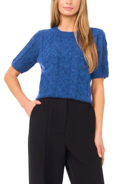 Halogenr Halogen(r) Fuzzy Cable Stitch Short Sleeve Crewneck Sweater In Blue