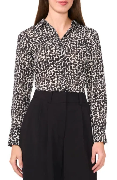 Halogenr Halogen(r) Geo Print Crepe Button-up Shirt In Rich Black