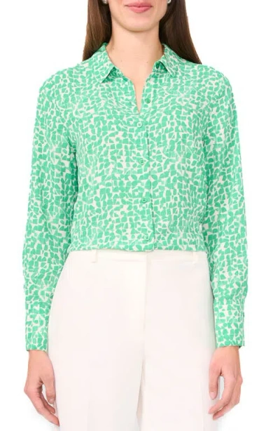 Halogenr Halogen(r) Geo Print Crepe Button-up Shirt In Vivid Green