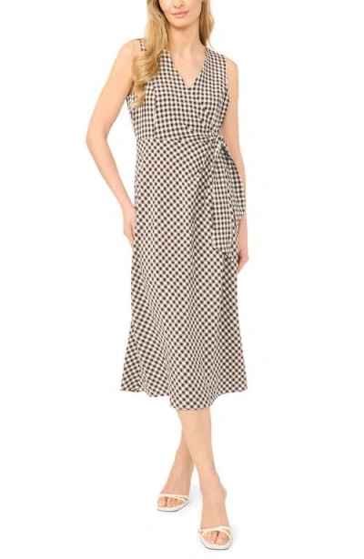 Halogenr Halogen(r) Gingham Sleeveless Faux Wrap Dress In Brown