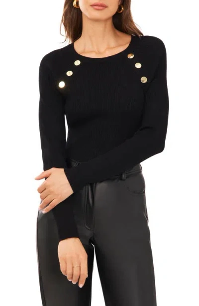 Halogenr Halogen(r) Gold Button Rib Sweater In Black