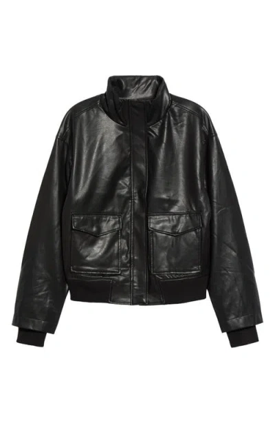 Halogenr Halogen(r) High Neck Faux Leather Bomber Jacket In Black