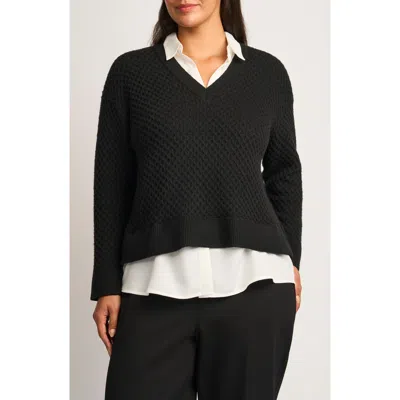 Halogenr Halogen(r) Honeycomb Knit Twofer Top In Rich Black