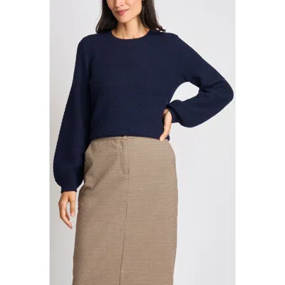 Halogenr Halogen(r) Honeycomb Stitch Puff Sleeve Sweater In Blue
