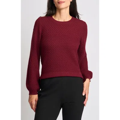 Halogenr Halogen(r) Honeycomb Stitch Puff Sleeve Sweater In Burgundy