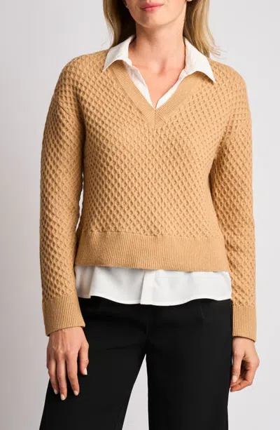 Halogenr Halogen(r) Honeycomb Stitch Twofer Top In Neutral