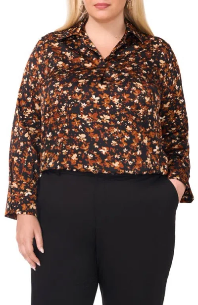 Halogenr Halogen(r) Johnny Collar Top In Rich Black Print