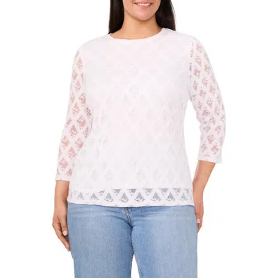 Halogenr Halogen(r) Lace Three-quarter Sleeve Top In Bright White
