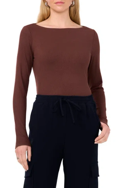 Halogenr Halogen(r) Long Sleeve Boat Neck T-shirt In Mocha Brown