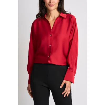 Halogenr Halogen(r) Long Sleeve Button Front Satin Shirt In Red