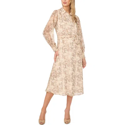 Halogenr Halogen(r) Long Sleeve Chiffon Midi Shirtdress In Neutral