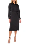 Halogenr Halogen(r) Long Sleeve Satin Belted Shirtdress In Rich Black