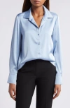 Halogenr Halogen(r) Long Sleeve Satin Button-up Shirt In Clear Blue Sky