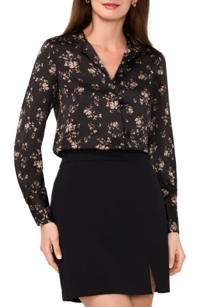 Halogenr Halogen(r) Long Sleeve Satin Button-up Shirt In Rich Black Floral