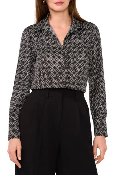 Halogenr Halogen(r) Long Sleeve Satin Button-up Shirt In Rich Black Geo