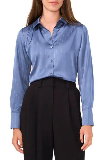 Halogenr Halogen(r) Long Sleeve Satin Button-up Shirt In Vintage Indigo Blue Stripe