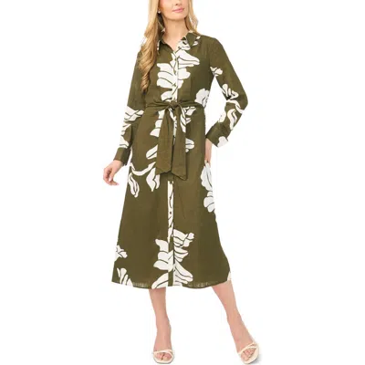 Halogenr Halogen(r) Long Sleeve Tie Waist Maxi Shirtdress In Multi